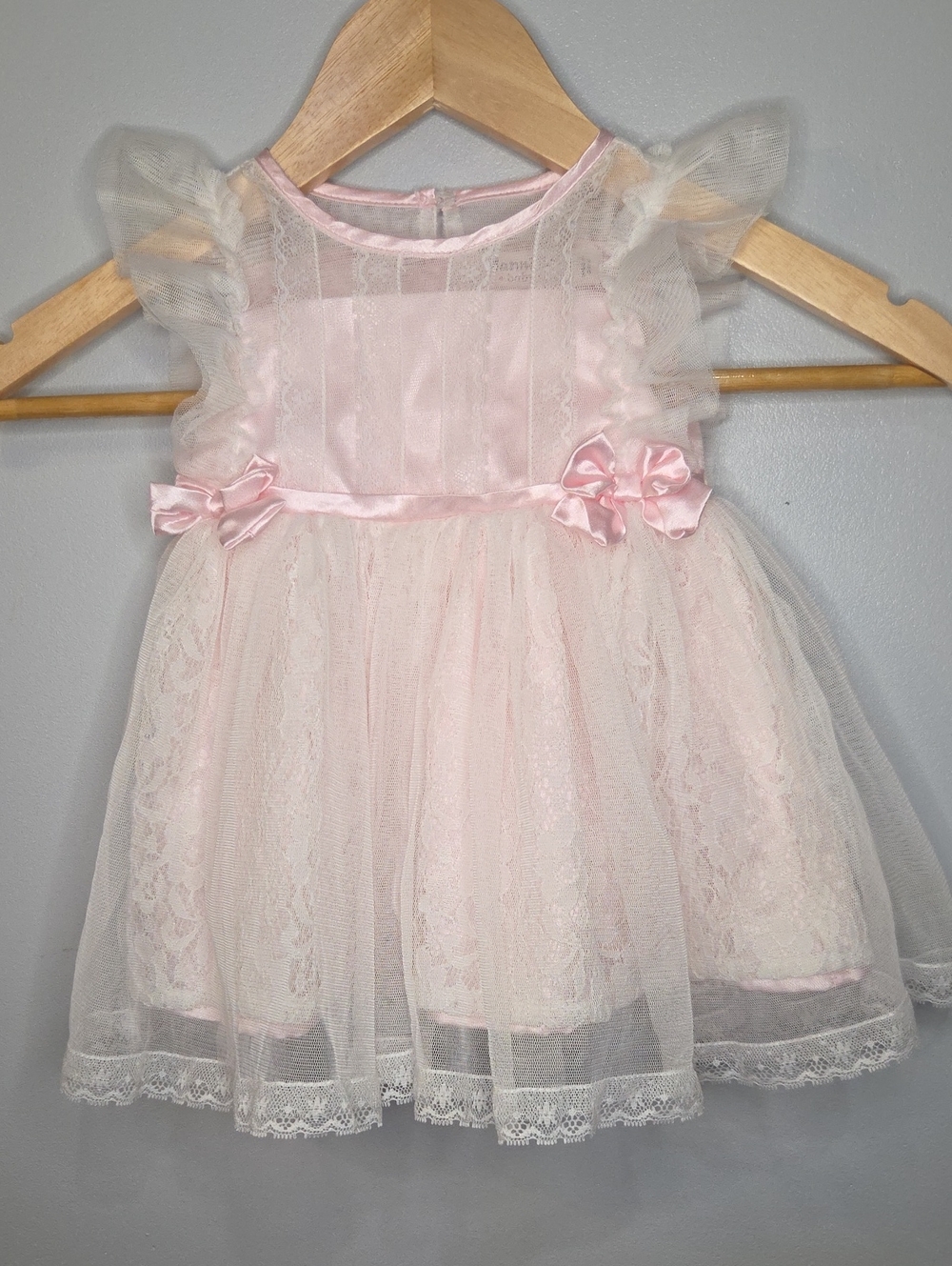 Pink & White Lace Dress Size 3-6 M Nannette